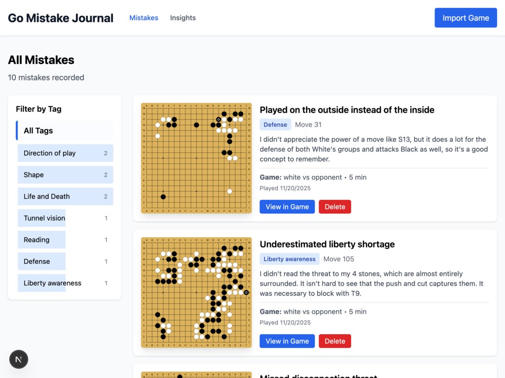 Go Mistakes Journal interface